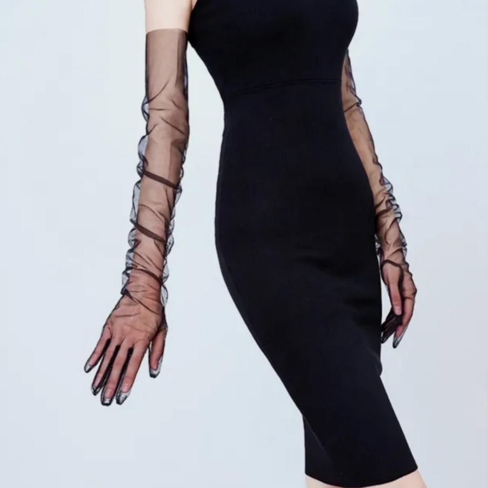 Stunning Extra Long Sheer Black Gloves Black Tie Tea Party Derby Races O…
